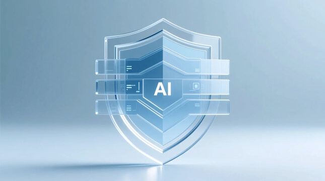 A transparent layered governance shield encompassing Enterprise AI System illustrating secure digital transformation and responsible AI frameworks on clean modern conceptual background