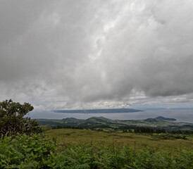 Horta city in Faial island Azores Portugal Pico island view