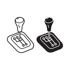 Two black and white illustrations of a car gear shift lever and pattern
