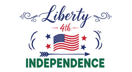 Patriotic 4th of July vector graphic. Includes American flag, stars, and arrow. Created in vintage style with red, white, and blue palette.