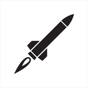 Guided missile weapon or ballistic rocket weapon with booster flat vector icon for apps and websites