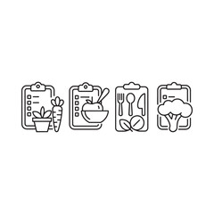 Line art icons representing healthy eating gardening and nutritional planning