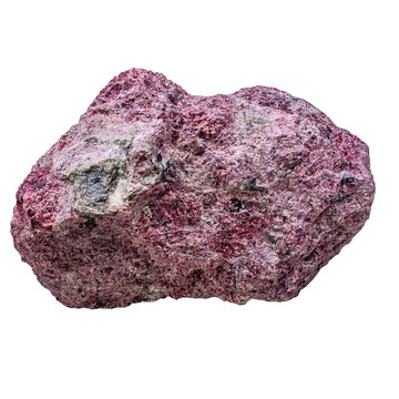 Eudialyte is a somewhat rare, nine-member-ring cyclosilicate mineral, which forms in alkaline igneous rocks, such as nepheline syenites