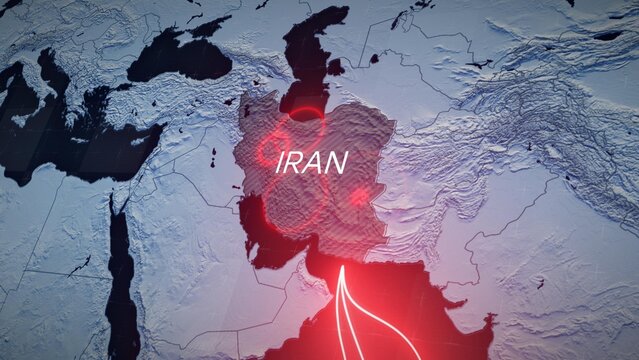 A detailed political map of Iran showing its borders and geographic location in the Middle East. Perfect for news coverage of airstrikes, educational content, and geopolitical projects.

