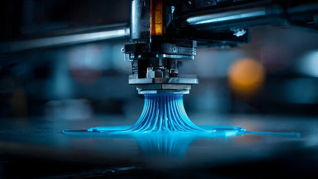 3D Printer Creating Blue Object Layer by Layer

