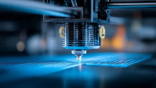 3D Printer Creating Blue Object Layer by Layer

