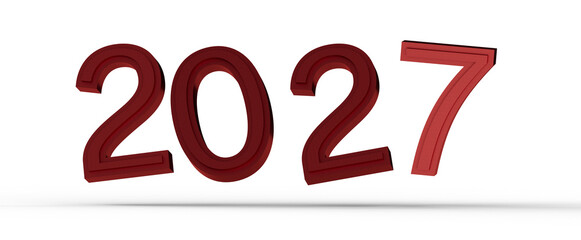 2027 text in a vibrant red color, isolated on a clean white backdrop, suitable for various design applications. Ideal fo