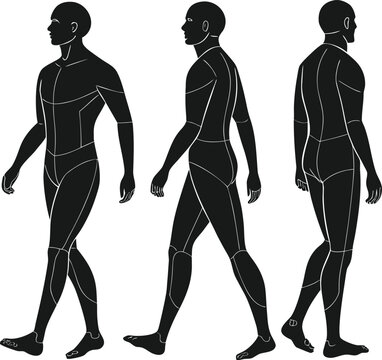 Male Body Walking Pose Templates for Sportswear Design - Athletic Fashion Croquis and Tech-pack Vector Set