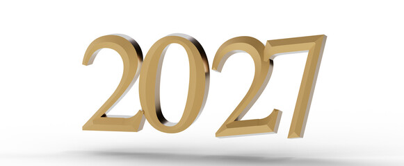 2027 New Year's sign with golden numbers on a white background. Perfect for holiday greetings and celebrations. © vegefox.com