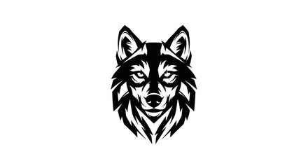 Obraz premium Strong and aggressive black and white wolf head illustration, wild animal symbol, modern mascot design, wildlife emblem