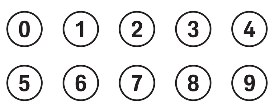 Numbers zero to nine in circles set, numeric design elements, vector graphics, typography, minimal style, illustration
