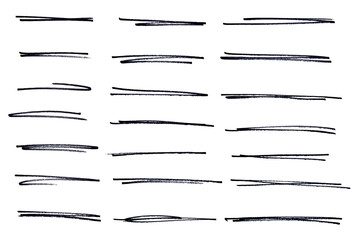 Set of black hand drawn marker pen stroke line transparent background design element doodle...