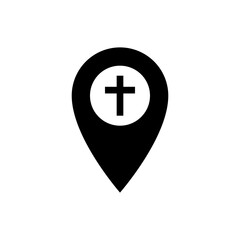 Obraz premium Medical or pharmacy location pin with cross symbol. Hospital map pointer with plus. Church or Christian chapel map pointer with crucifix sign