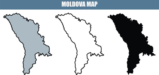 Moldova map in gray, black and white with outline, geographic illustration © Rabeya