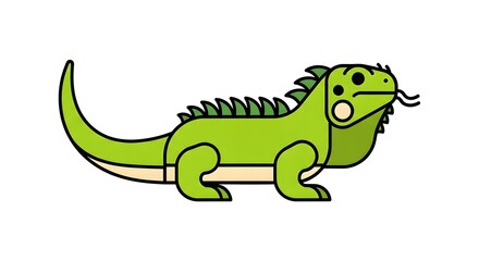 Cute Green Iguana Cartoon Illustration with Simple Design.