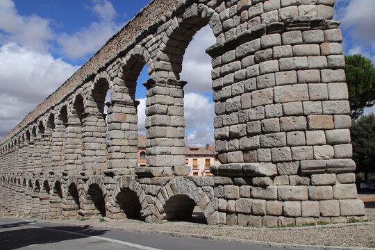 ruined ancient (roman) aqueduct in segovia in spain  