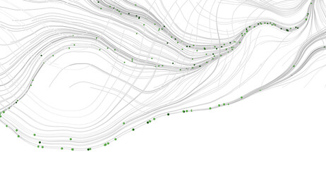 Plakat An abstract artwork featuring flowing lines, green dots, and a sense of movement and connection. Minimalist design ideal
