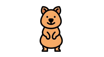 Cute Cartoon Quokka Standing Upright on White Background.