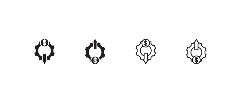 Production cost rise and fall vector signs set. Manufacturing cost increase and decrease icon, vector illustration