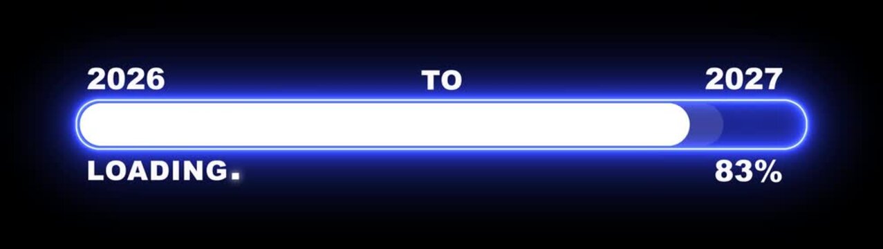 New year 2027 loading bar animation Year changing from 2026 to 2027. Loading bar from 2026 to 2027 new year transfer animation. Almost reaching New Year, loading business progress.