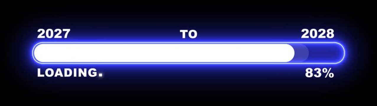 New year 2028 loading bar animation Year changing from 2027 to 2028. Loading bar from 2027 to 2028 new year transfer animation. Almost reaching New Year, loading business progress.