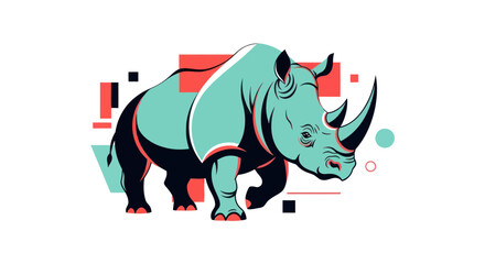 Stylized green rhino illustration against white background with geometric shapes © Stone