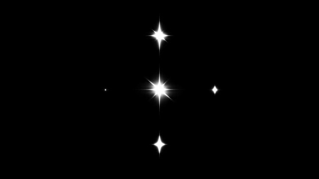 Magical Starry sky particles twinkling stars animation, flat vector doodle sparkle star, sparkling stars Shine animation, retro sparkle particle movement on black screen background. 4k video