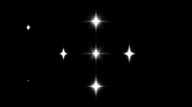 Sparkling stars Shine animation, flat vector doodle sparkle star, Magical Starry sky particles twinkling stars animation, retro sparkle particle movement on black screen background. 4k video