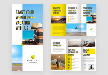 Travel Trifold Brochure Layout with Yellow Accents
