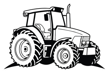 Fototapeta premium Rural farming tools silhouette Black and white line of a large agricultural tractor with oversized tires on flat ground