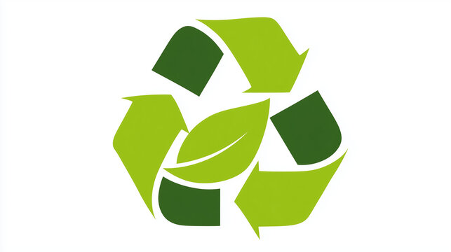 S&iacute;mbolo de reciclagem com folha verde representando sustentabilidade, preserva&ccedil;&atilde;o ambiental e reaproveitamento de recursos naturais
