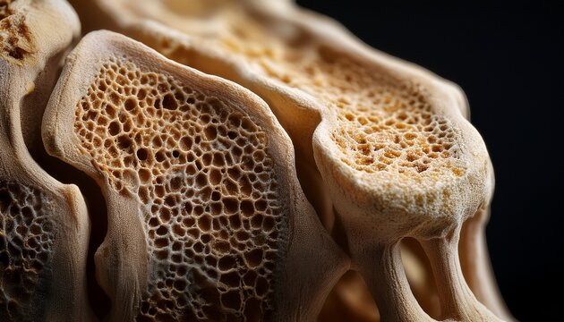 close up of bone with osteoporosis and tiny fractures showing a texture resembling dry skin degenerative condition osteoporotic