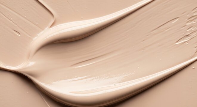 A close-up of a beige foundation swatch on a white background.