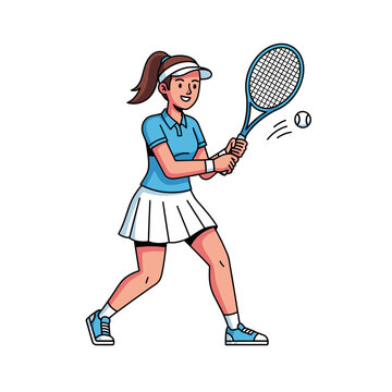 Young woman playing tennis, hitting a forehand shot with a racket and ball on court