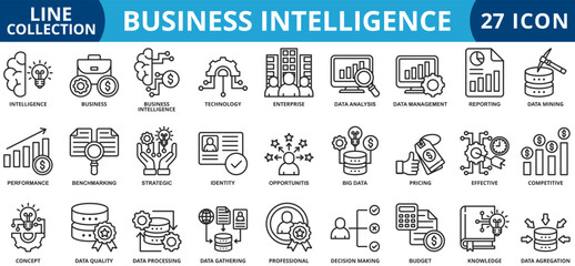 Business intelligence icon set outline style icon set collection vector illustration