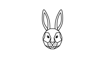 Obraz premium Minimalist geometric rabbit face illustration with simple black outline on a white background