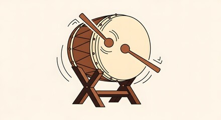 Traditional Ramadan Drum with Drumsticks Illustration.