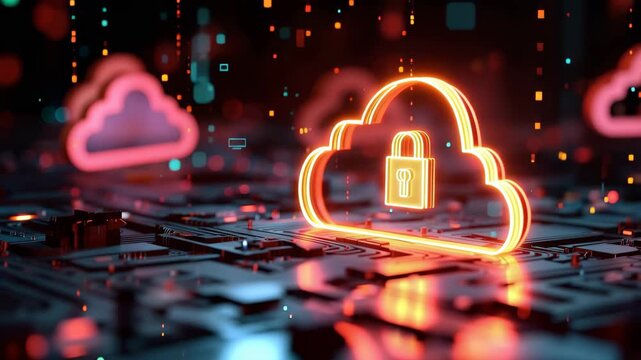 Digital cloud network showcasing advanced AI security features in an abstract environment with glowing elements and vibrant colors