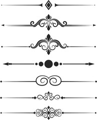 Set of ornate black dividers and separators with floral designs and geometric shapes