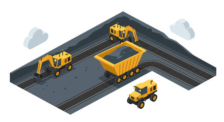 Construction Site with Heavy Machinery and Vehicles. © islak