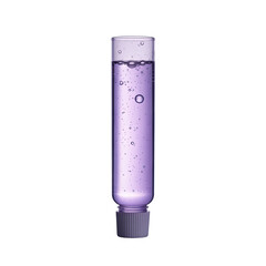 Single glass test tube filled with a vibrant purple liquid and small bubbles, capped with a dark gray screw top, isolated PNG with Transparent Background