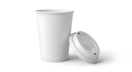 White paper coffee cup with matching lid on white background