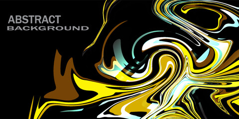 Abstract layout graphic. Moving liquid oil like, marble black and yellow gold texture. Can use for product, label, packaging, or background for typography.