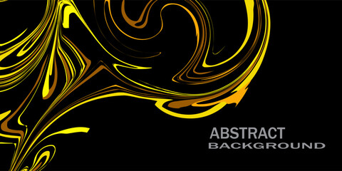 Abstract layout graphic. Moving liquid oil like, marble black and yellow gold texture. Can use for product, label, packaging, or background for typography.