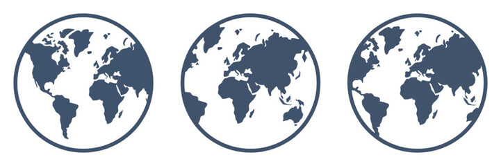 Obraz premium Blue World Icon - Vector, internet and global network icon collection with earth globe symbols, homepage and web icons,