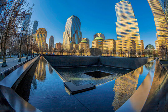 NEW YORK, USA: Large angle view of Memorial of 11 September 2001, located in WTC Memorial Plaza, Manhattan.