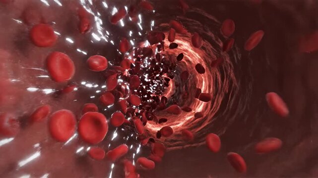 Slow motion macro view of fluid particles exhibiting extreme turbulence and chaotic swirling motion immediately past a severe arterial stenosis velocity, extreme, internal