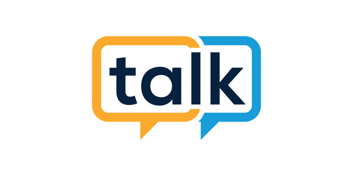Talk logo design, rectangle sound bubbles graphic vector icon template	