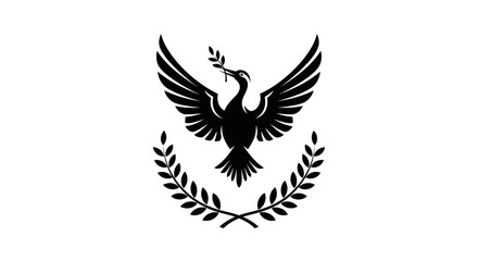 Fototapeta premium Soaring bird with olive branch and laurel wreath
