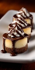 Delightful cheesecake bites topped with chocolate drizzles